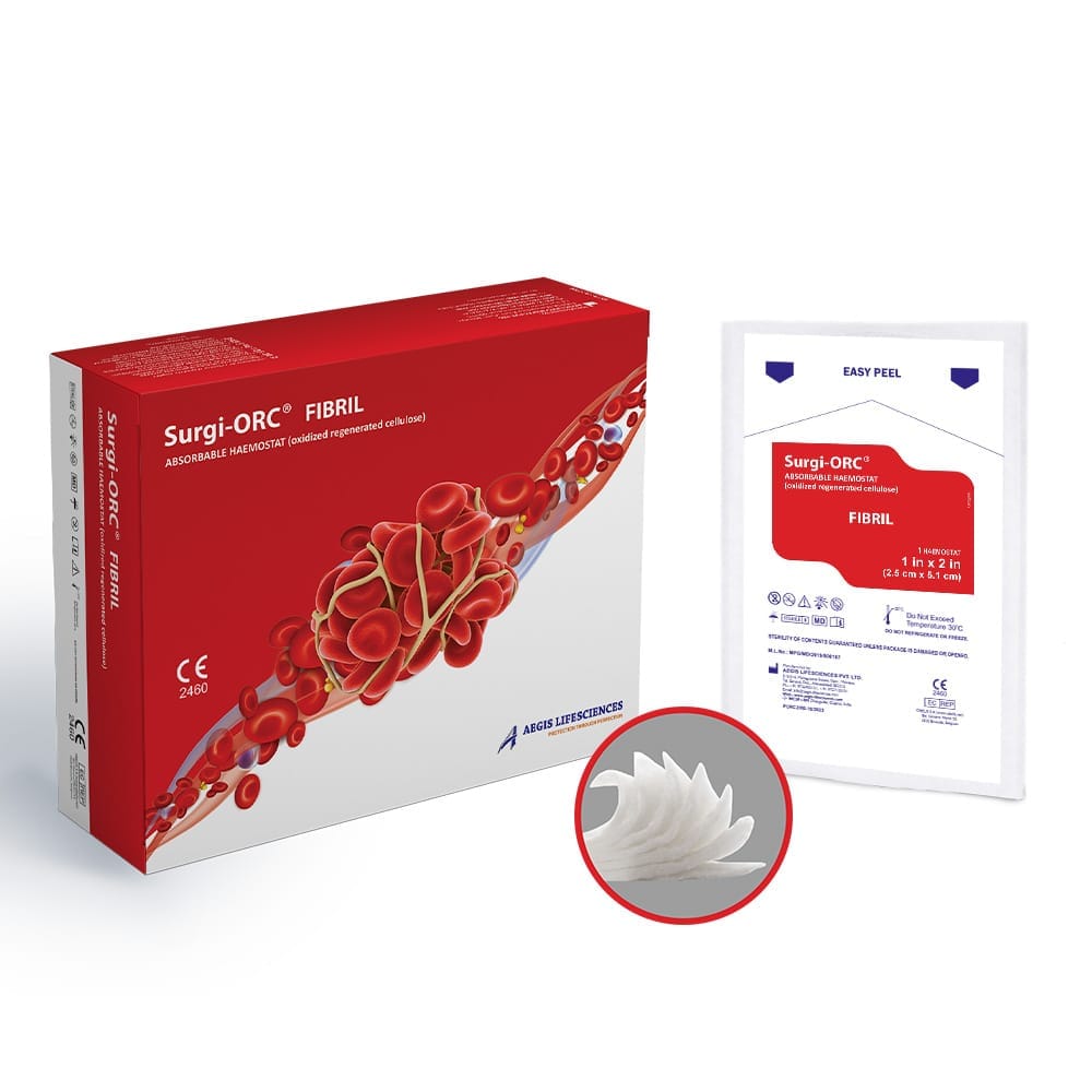 Surgi ORC – Oxidierte Regenerierte Zellulose – Fibril 1×2 Zoll – Aegis Lifesciences Pvt Ltd, Blutstillung