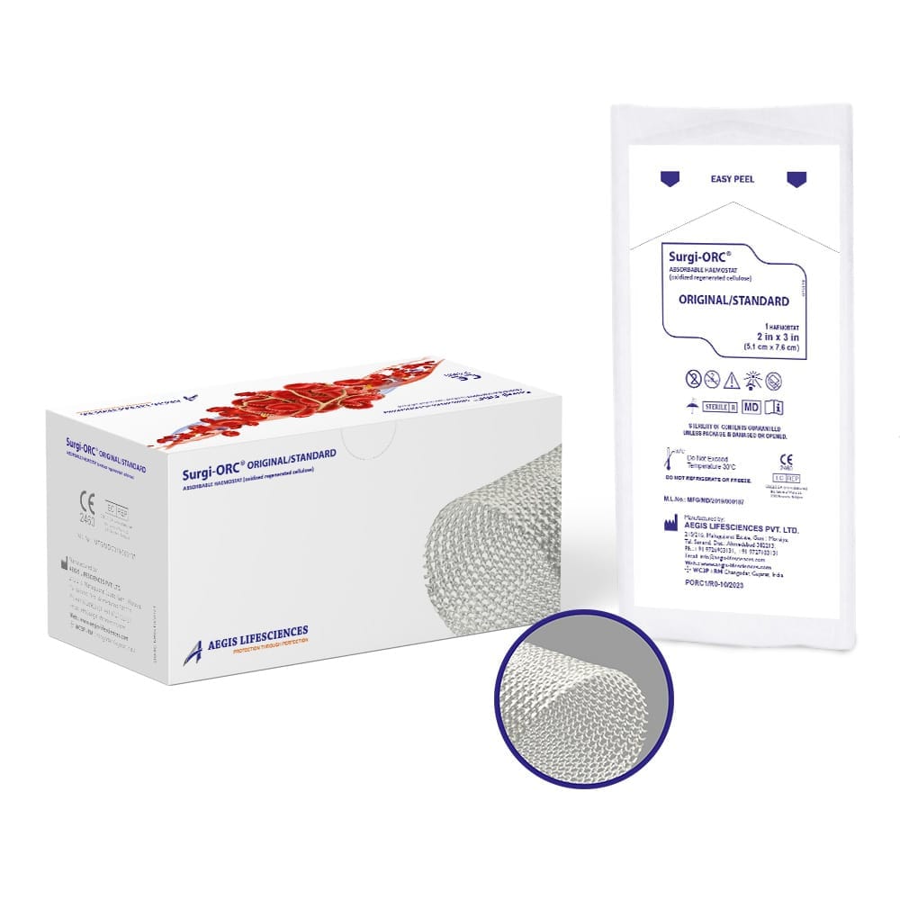 Surgi ORC – Oxidierte Regenerierte Zellulose – Original – 2×3 Zoll – Aegis Lifesciences Pvt Ltd, Blutstillung