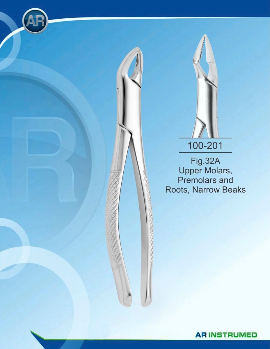 Fig.32A Upper Molars, Premolars and Roots, Narrow Beaks – AR Instrumed, Extraction Forceps