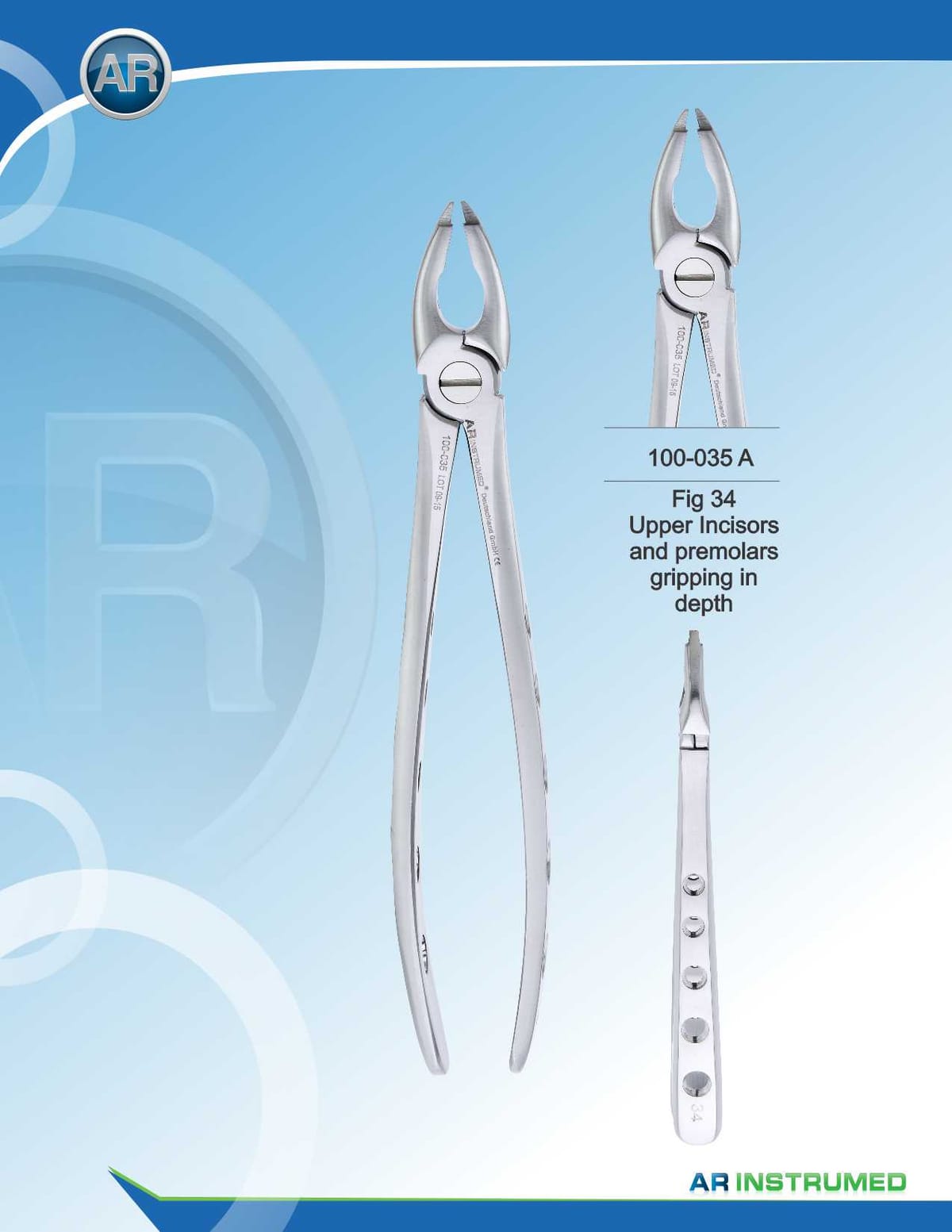 Fig.34 Upper Incisors and Premolars Gripping in Depth – AR Instrumed, Extraktionszangen