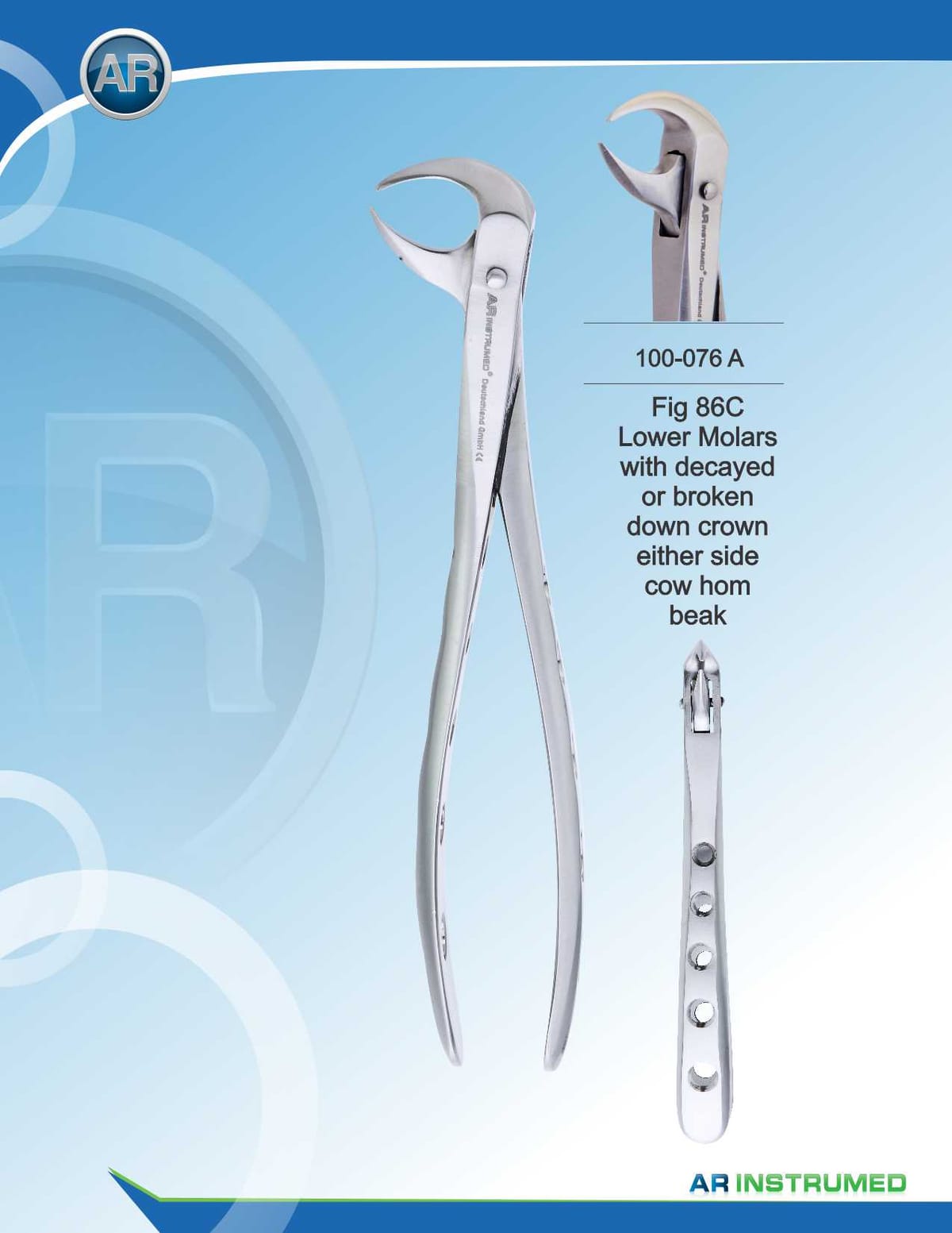 Fig.86C Lower Molars with Decayed or Broken Down Crown Either Side Cow Hom Beak 15cm – AR Instrumed, Extraction Forceps