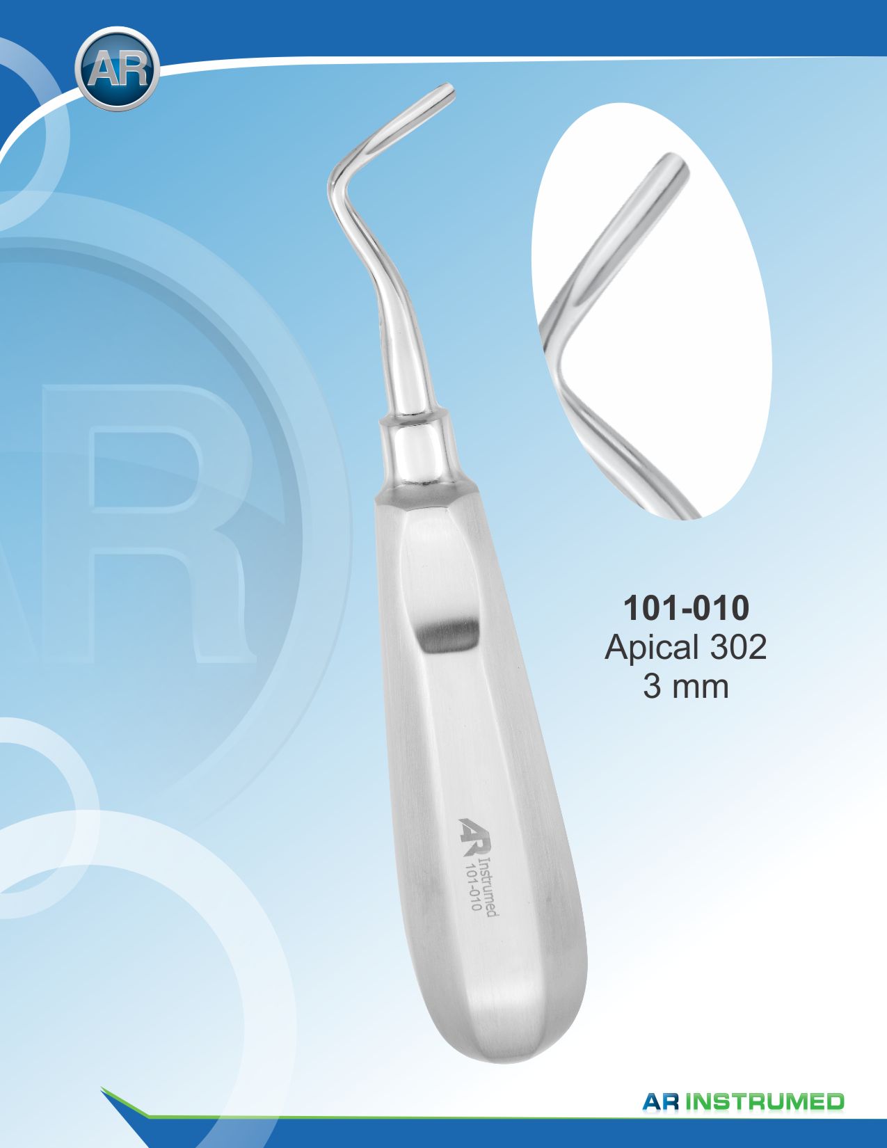 Apical 302 Root Elevator 3mm Left – AR Instrumed, Elevators