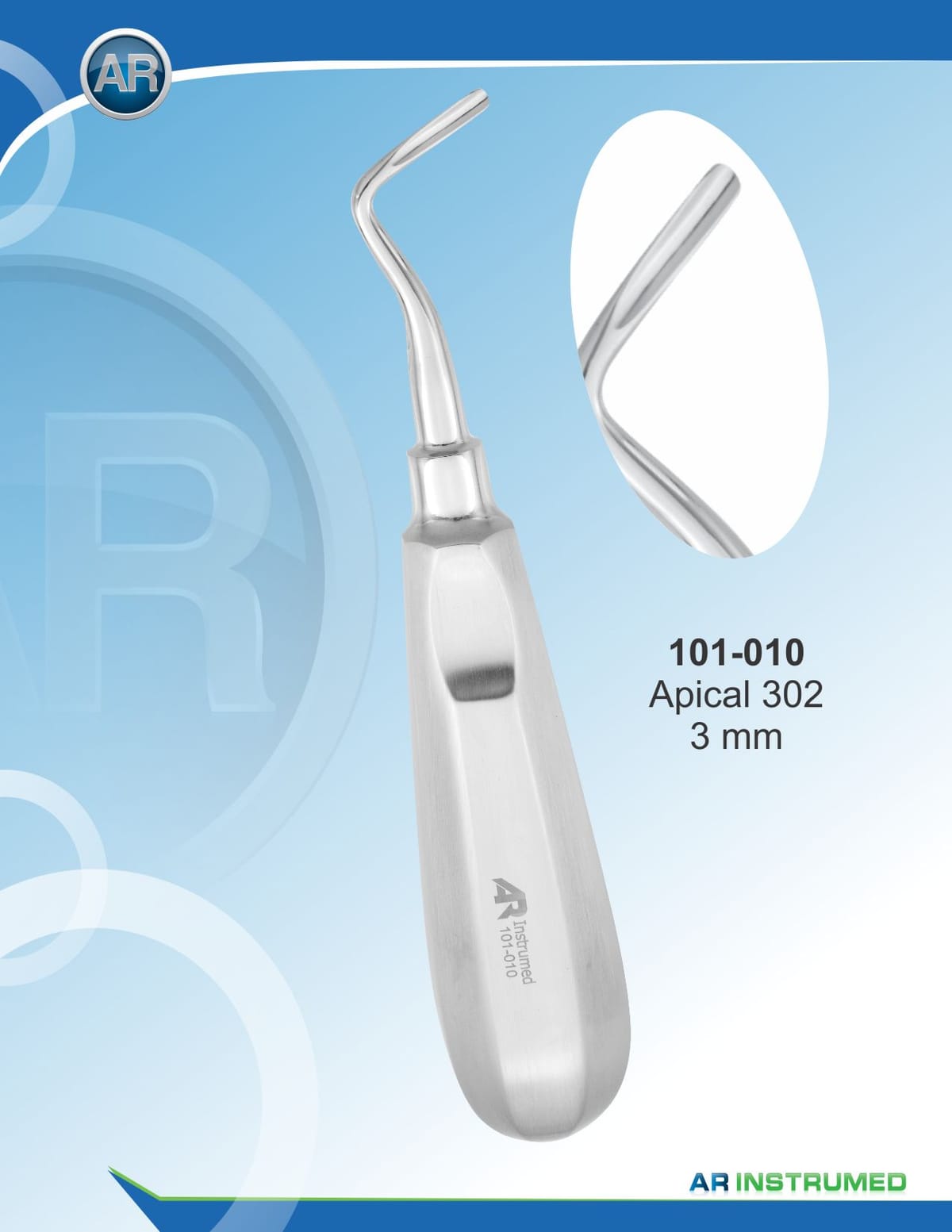Apical 302 Root Elevator 3mm Left – AR Instrumed, Root Elevators