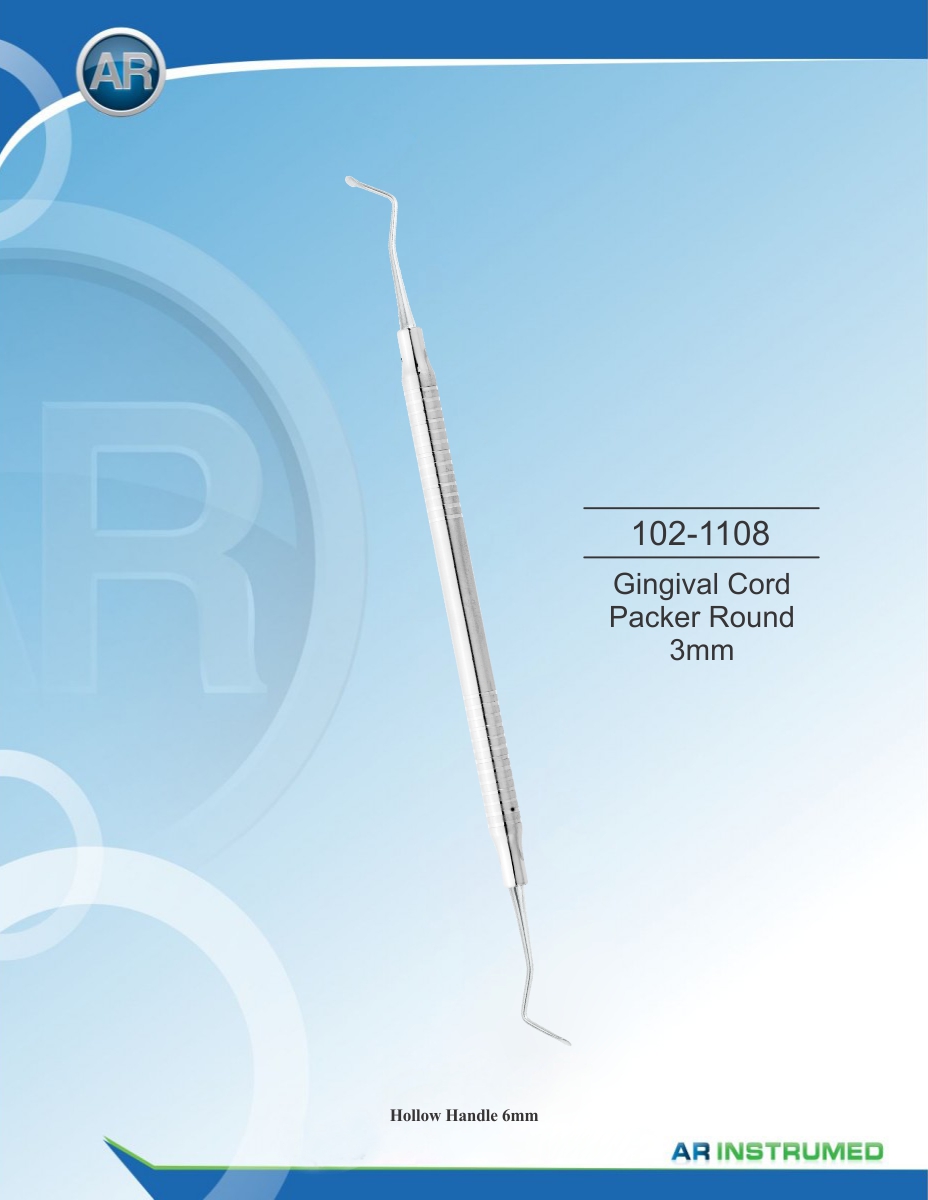 Gingival Cord Packer Round 3mm Solid Handle 6mm – AR Instrumed, Retraction Cord & Materials
