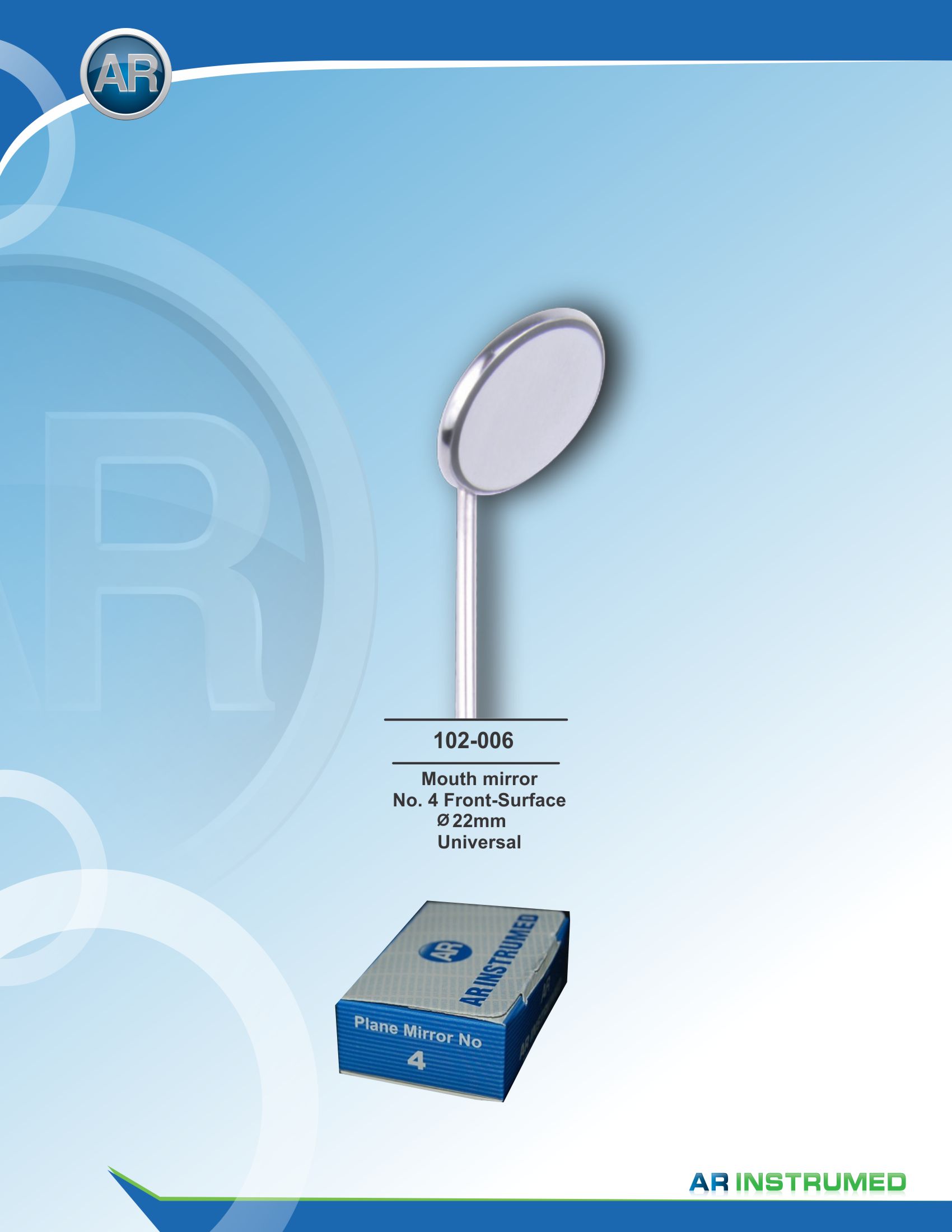 Mouth Mirror No.4 Rhodium Front Surface 22mm Universal
