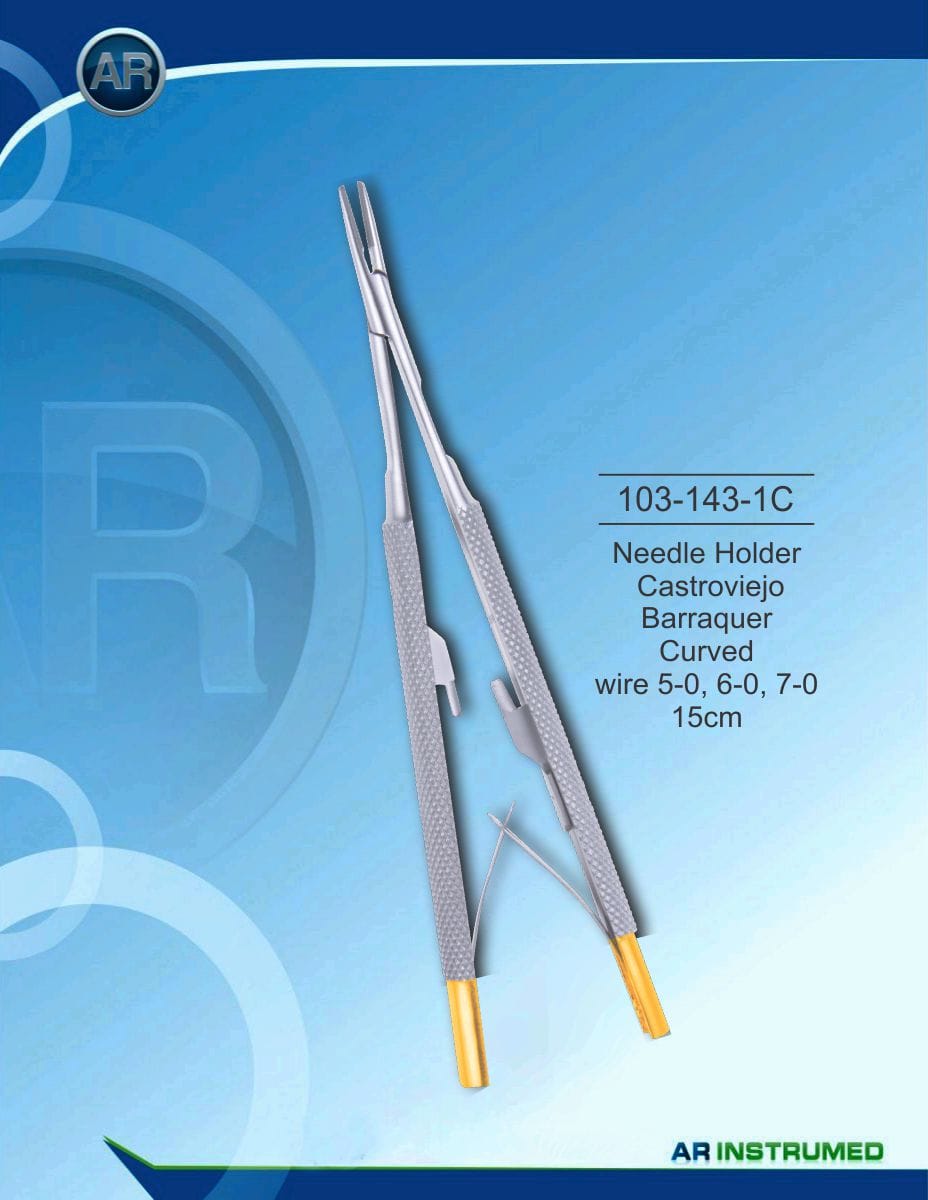 Needle Holder Castroviejo Barraquer Curved wire 5-0, 6-0, 7-0 15cm – AR Instrumed, Surgical Instruments