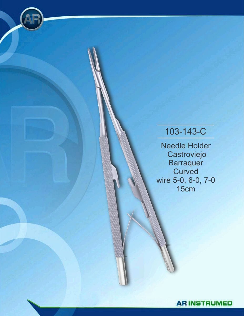 Needle Holder Castroviejo Barraquer Curved wire 5-0, 6-0, 7-0 15cm – AR Instrumed, Chirurgische Instrumente