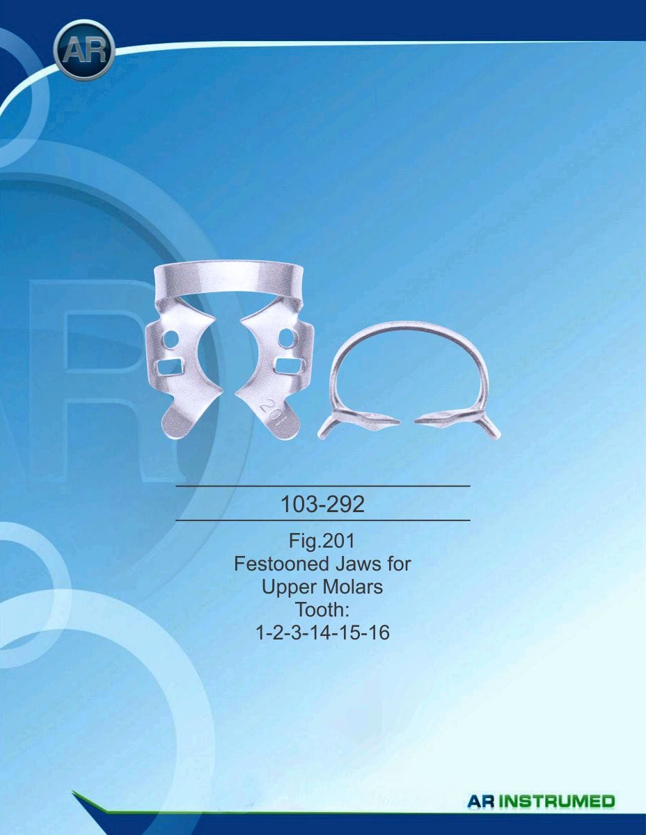 Fig.201 Festooned Jaws for Upper Molars Tooth 1-2-3-14-15-16 – AR Instrumed, Rubber Dam Clamps