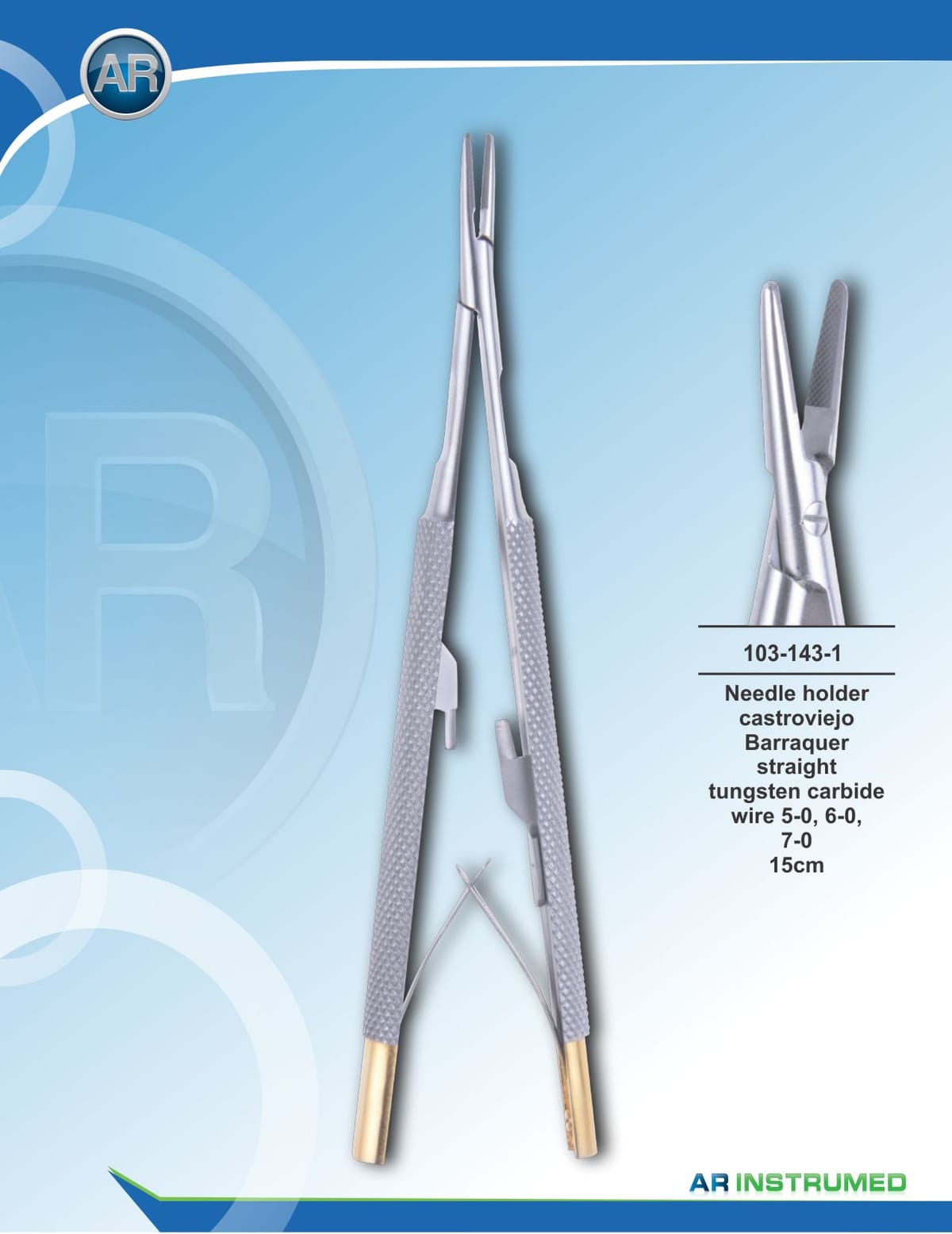 Needle Holder Castroviejo Barraquer Straight wire 5-0,6-0,7-0 15cm – AR Instrumed, Chirurgische Instrumente