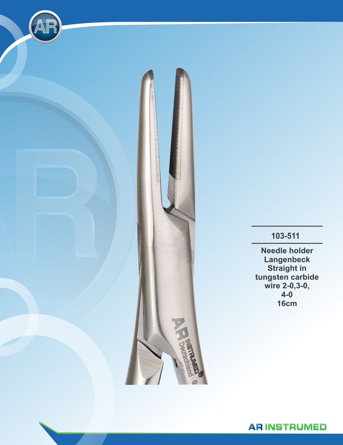 Needle Holder Langenbeck Straight wire 2-0,3-0,4-0 16cm – AR Instrumed, Surgical Instruments