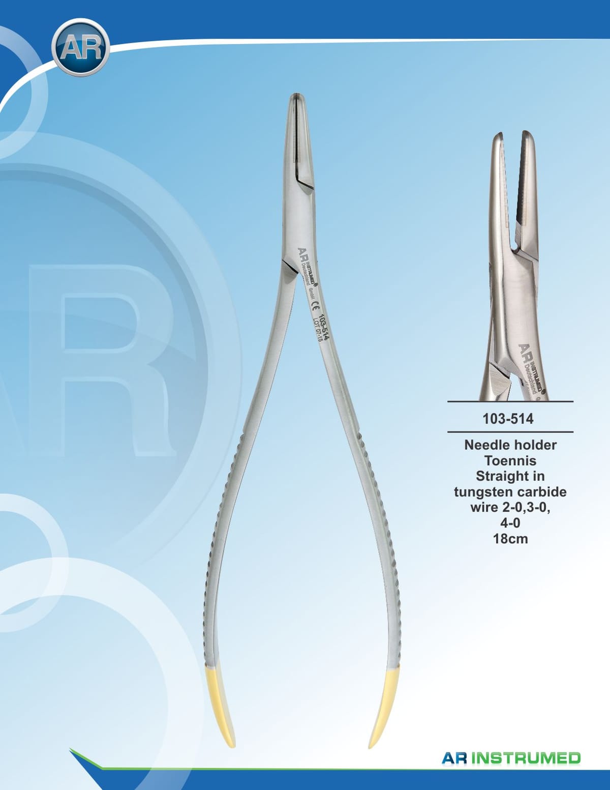 Needle Holder Toennis Straight wire 2-0,3-0,4-0 18cm – AR Instrumed, Chirurgische Instrumente