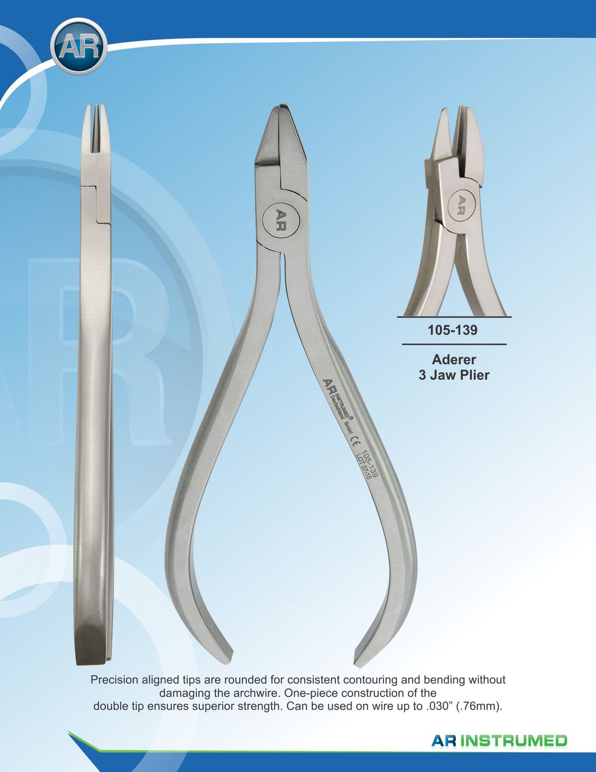 Three Jaw Pliers max 0.50mm .020" Wire – AR Instrumed, Zangen