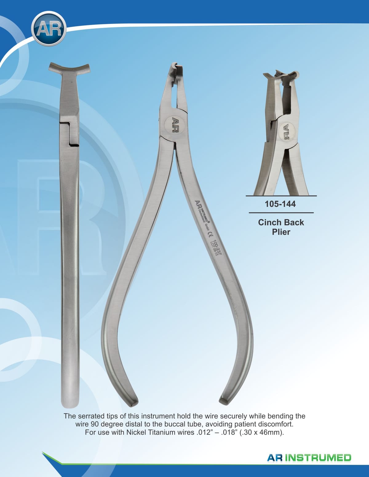 Hammerhead NiTi Cinch Back Pliers max 0.64mm .025" Wire – AR Instrumed, Pliers
