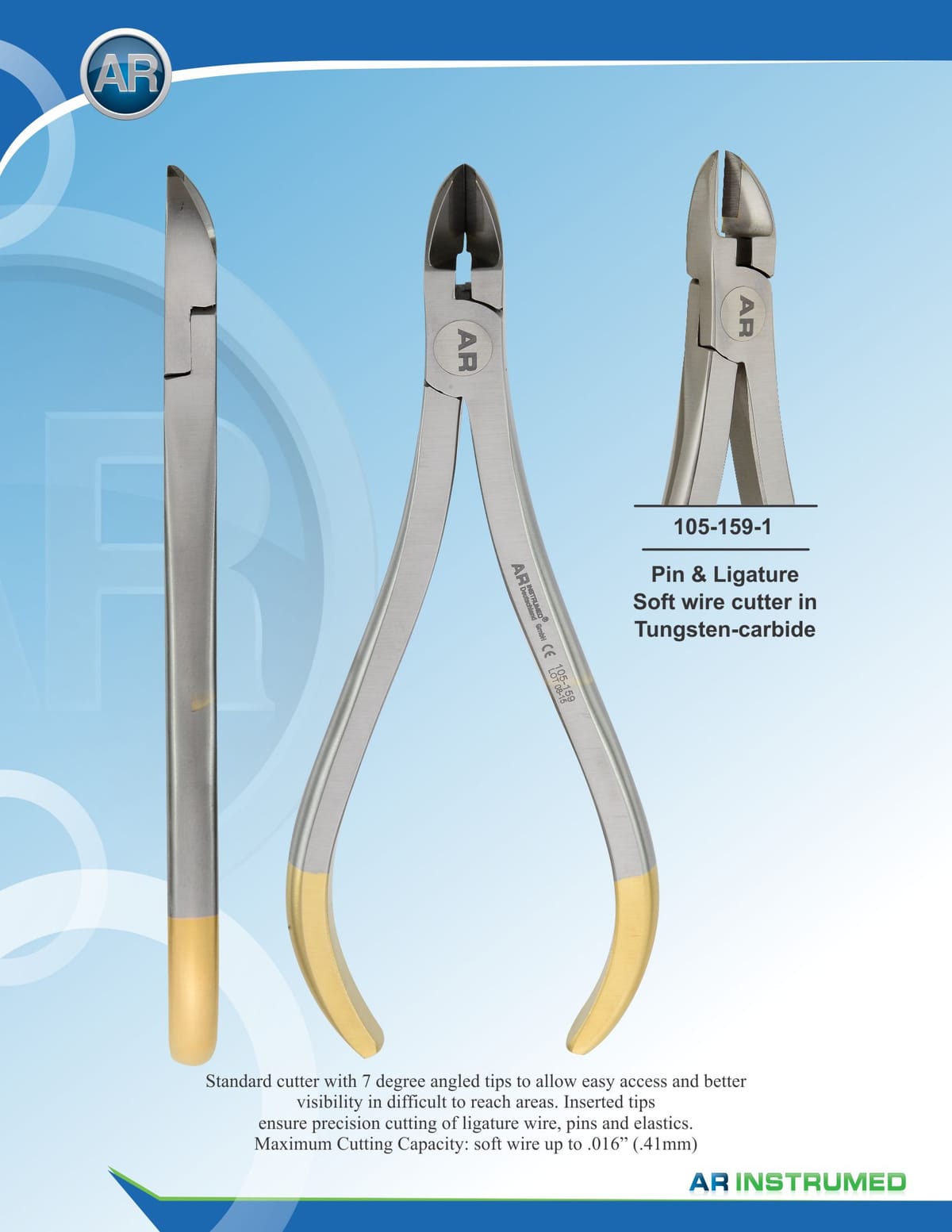Pin &amp; Ligature Soft Wire Cutter Tungsten-Carbide max 0.40mm .016" Wire – AR Instrumed, Pliers