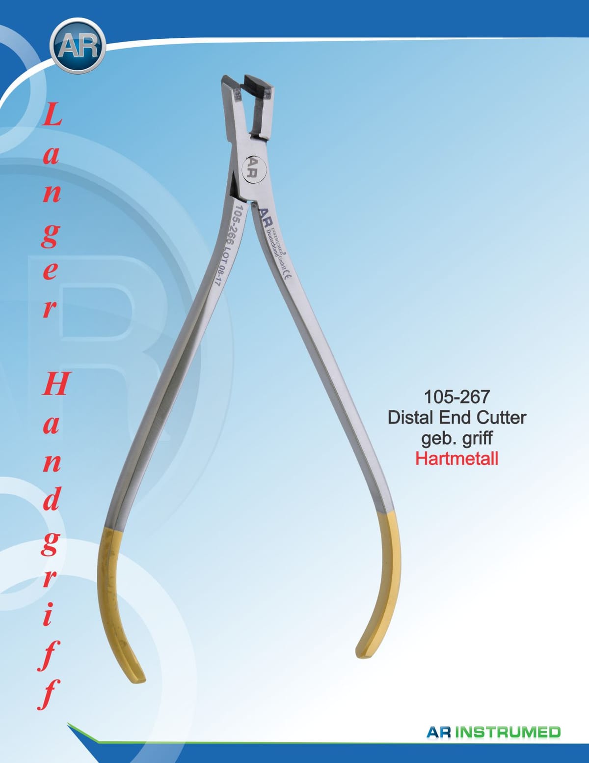 Distal End Cutter with Hold Long Handle TC Curved 0.56mmx0.71mm .022"x.028" Wire – AR Instrumed, Zangen