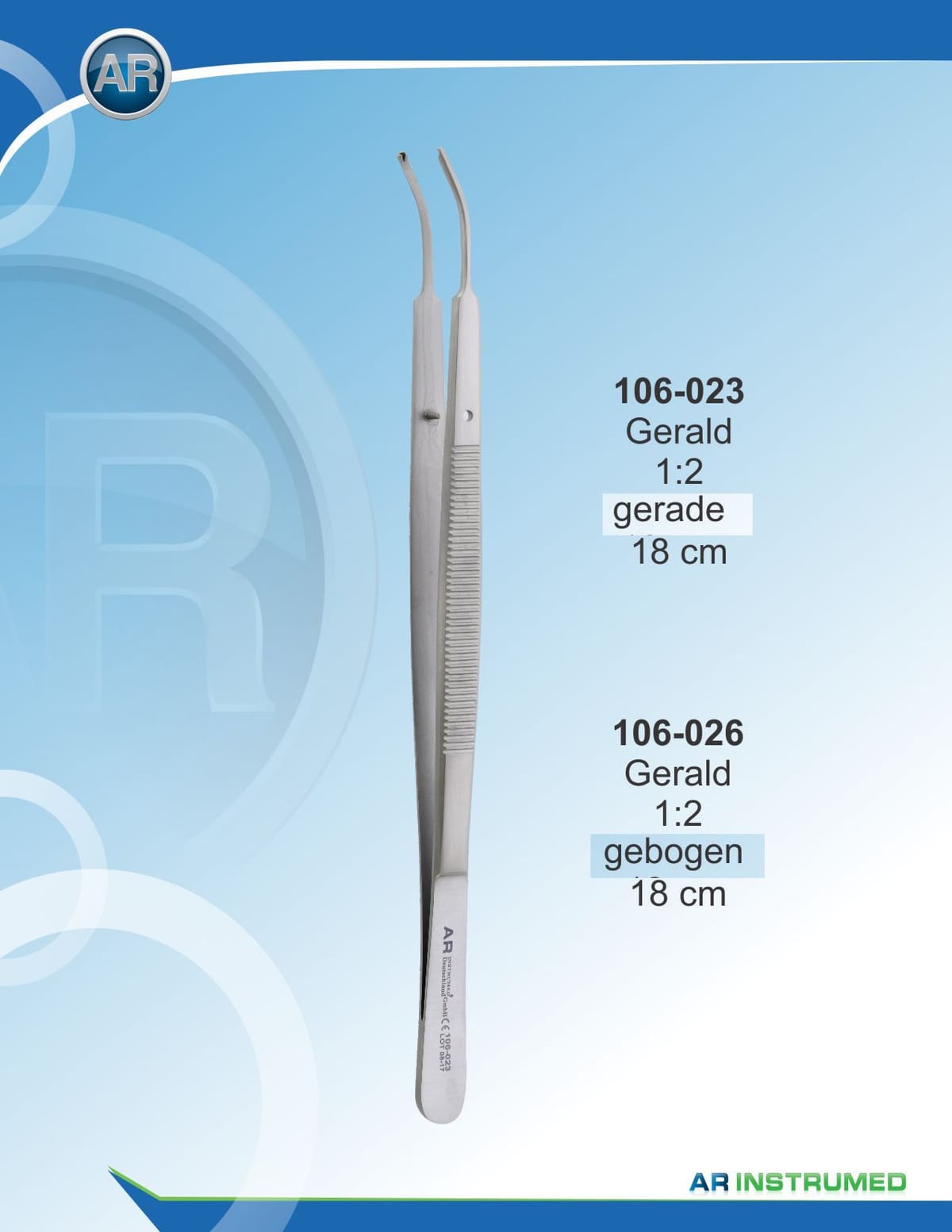 Gerald Forceps Curved 1:2 18cm – AR Instrumed, Pinzetten