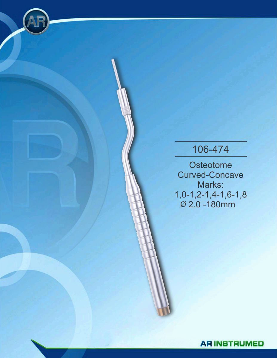 Osteotom Curved-Concave Marks: 1,0-1,2-1,4-1,6-1,8 ø2.0 -180mm