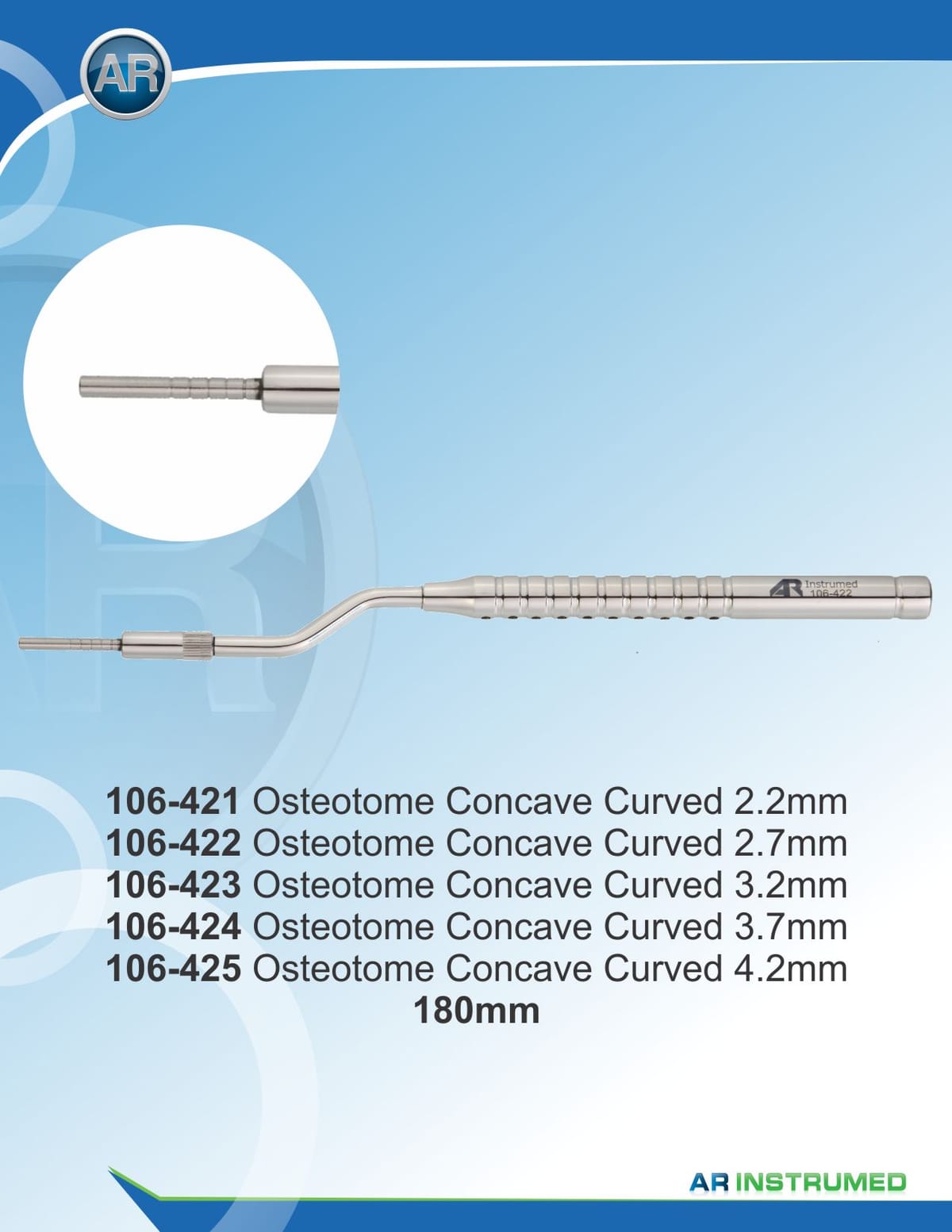 Osteotome Curved-Concave Marks: 1,0-1,2-1,4-1,6-1,8 4.2-180mm – AR Instrumed, Chirurgische Instrumente