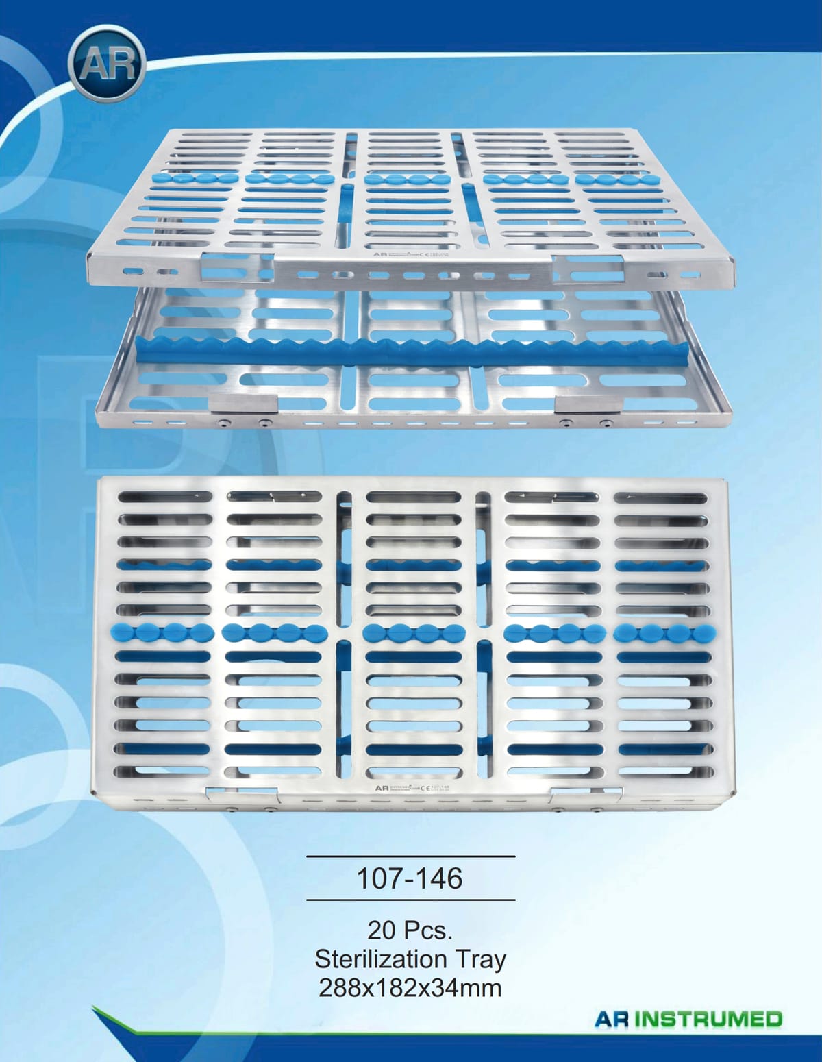 20 Pcs. Sterilization Tray 288x182x34mm – AR Instrumed, Trays, Sterilization Containers and Accessories