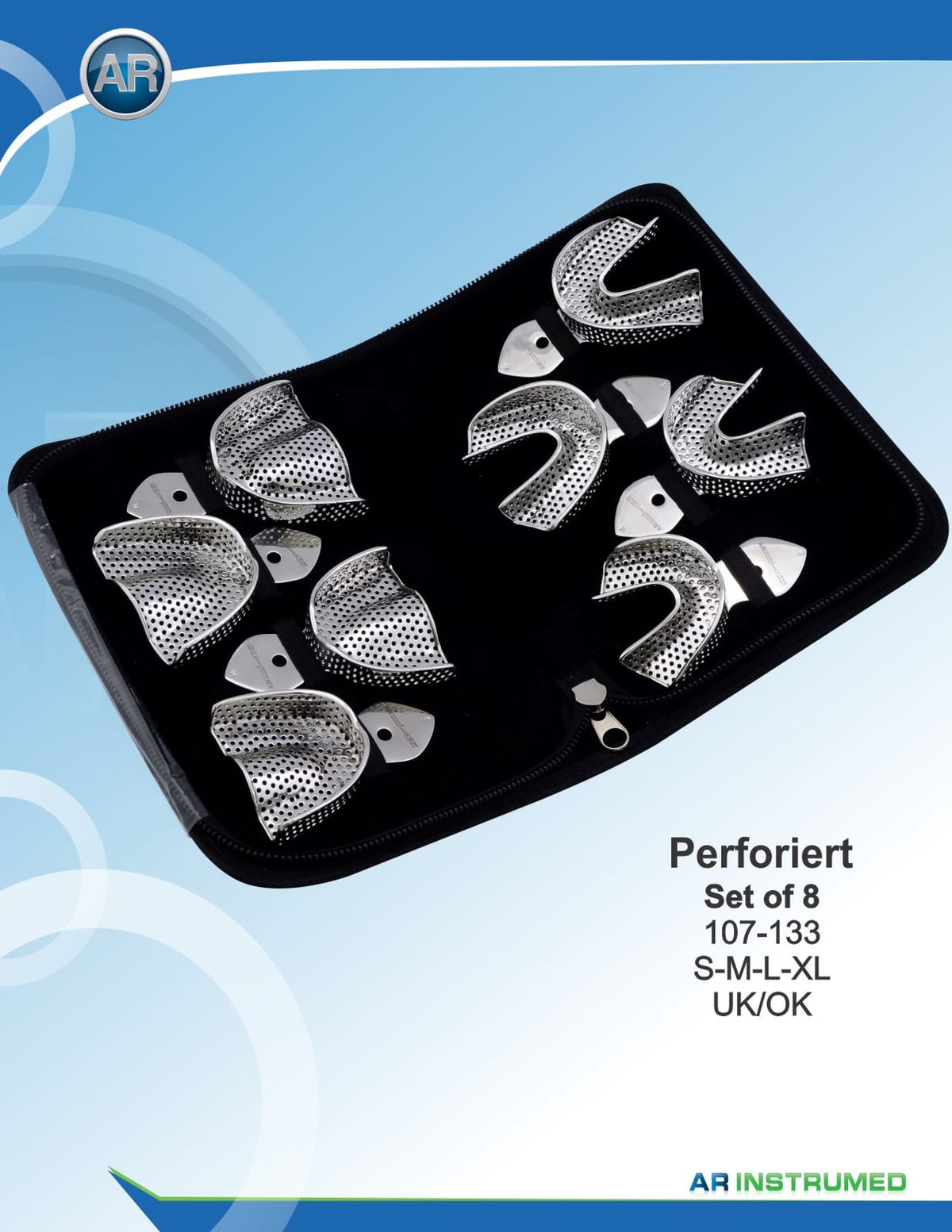 Impression Tray Rimlock Perforated Set of 8 S-M-L-XL Upper/Lower – AR Instrumed, Impression Trays