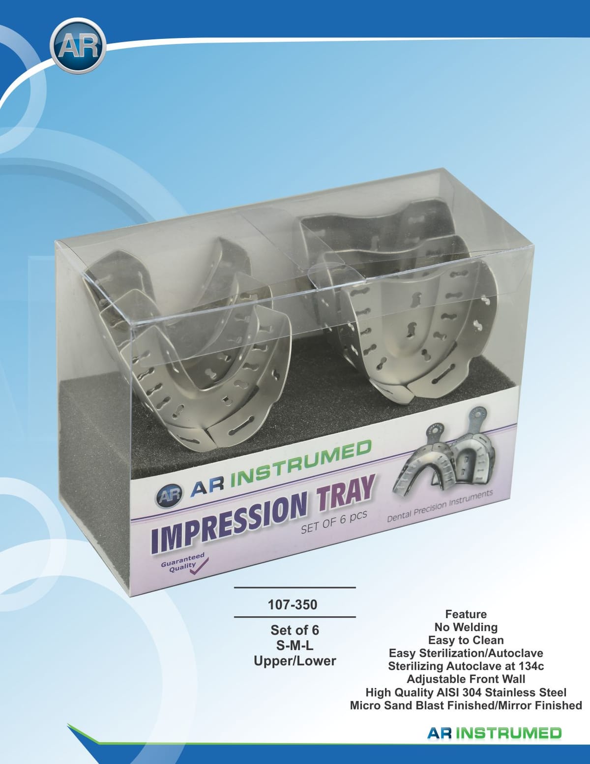 Impression Trays Set of 6 S-M-L Upper/Lower – AR Instrumed, Impression Trays