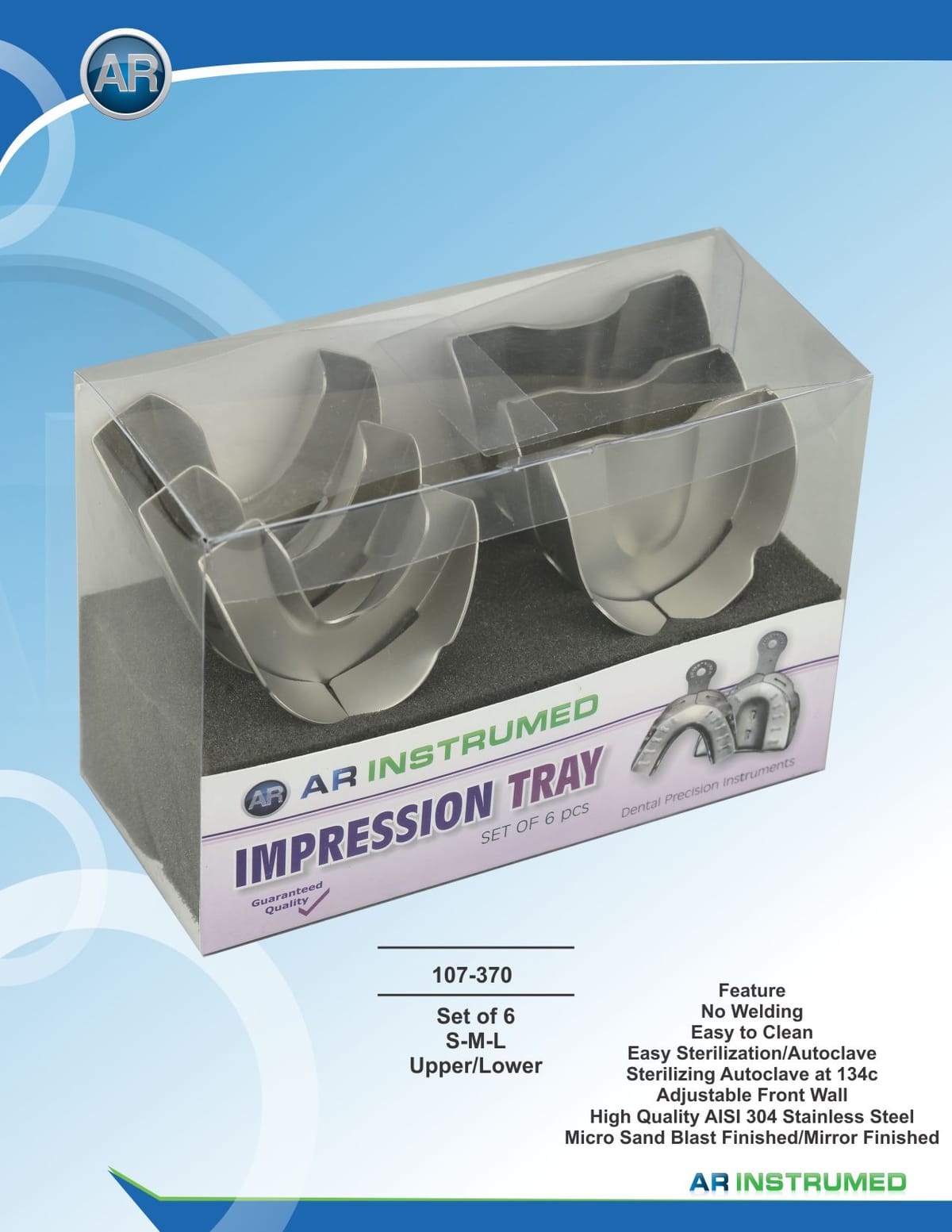 Impression Trays Set of 6 S-M-L Upper/Lower – AR Instrumed, Impression Trays