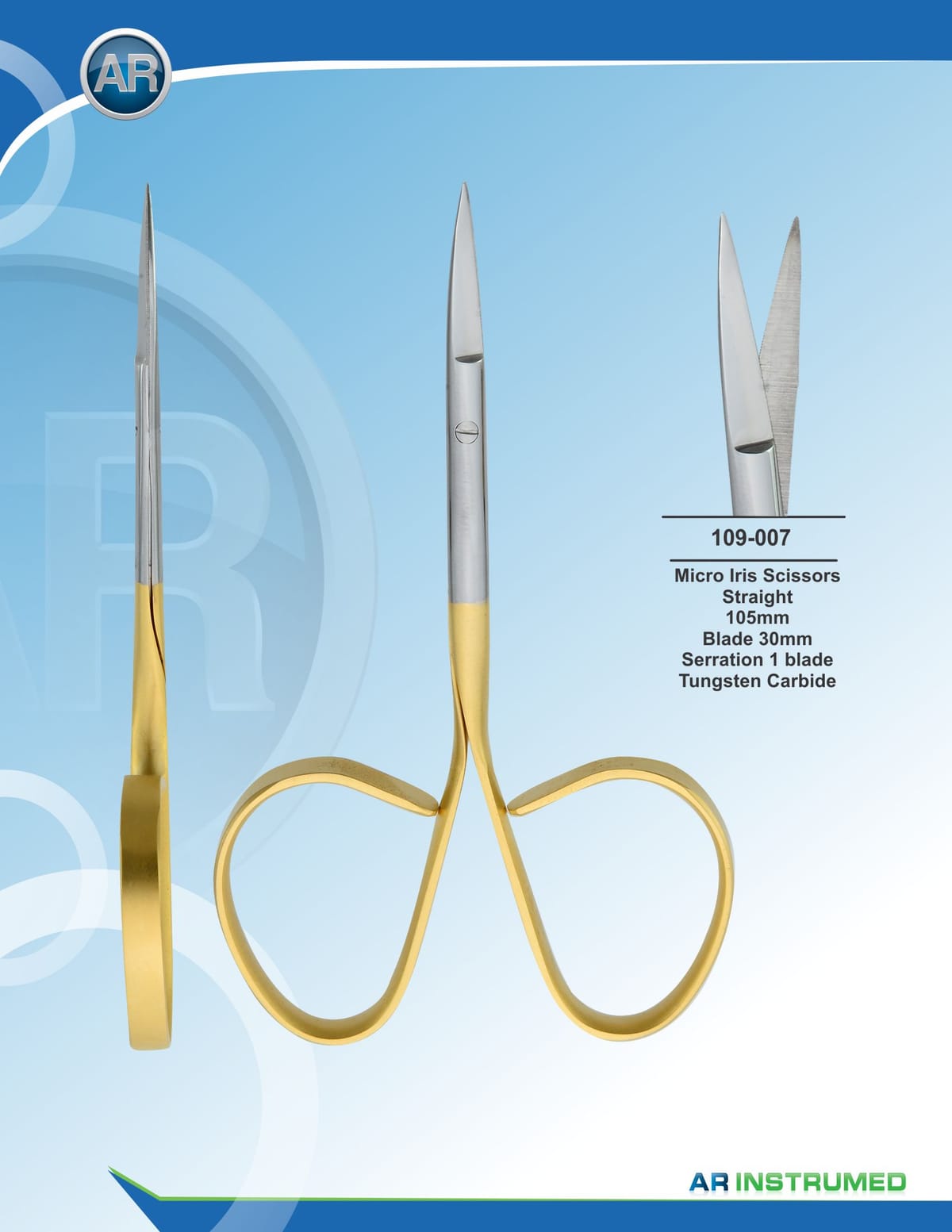 Micro Iris Scissor Straight 10.5cm Blade 30mm Serration 1 Blade – AR Instrumed, Surgical Instruments
