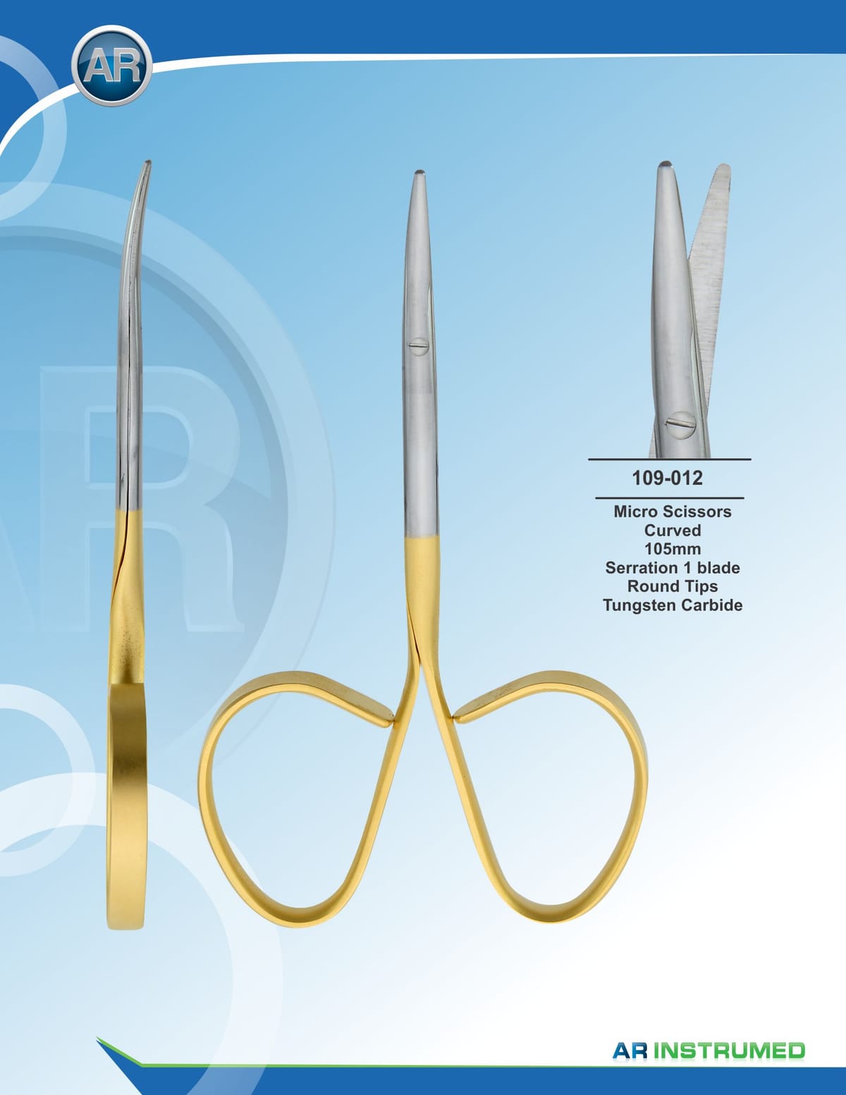 Micro Scissor Curved 10.5cm Serration 1 Blade Round Tips – AR Instrumed, Chirurgische Instrumente