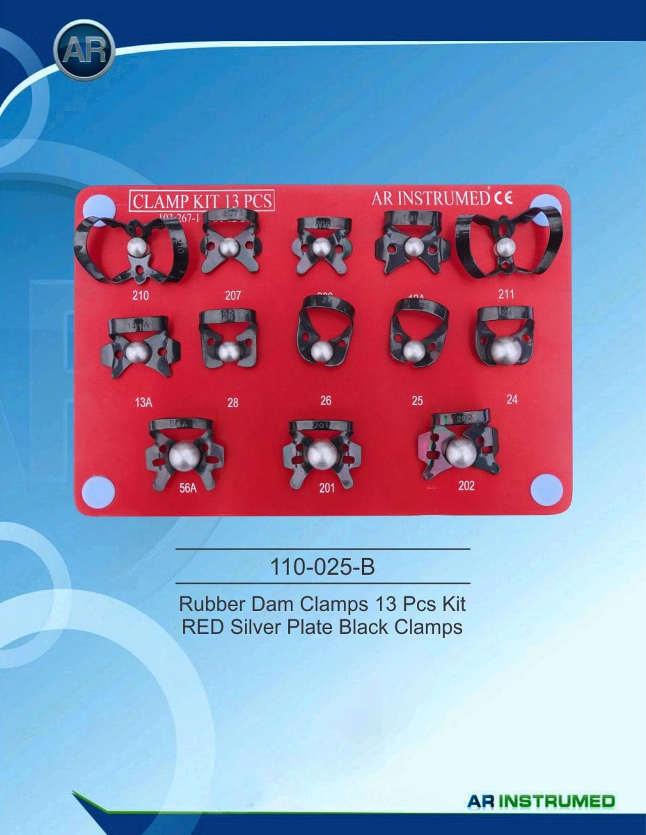 Rubber Dam Clamps 13 Pcs Kit RED Silver Plate Black Clamps – AR Instrumed, Rubber Dam Clamps