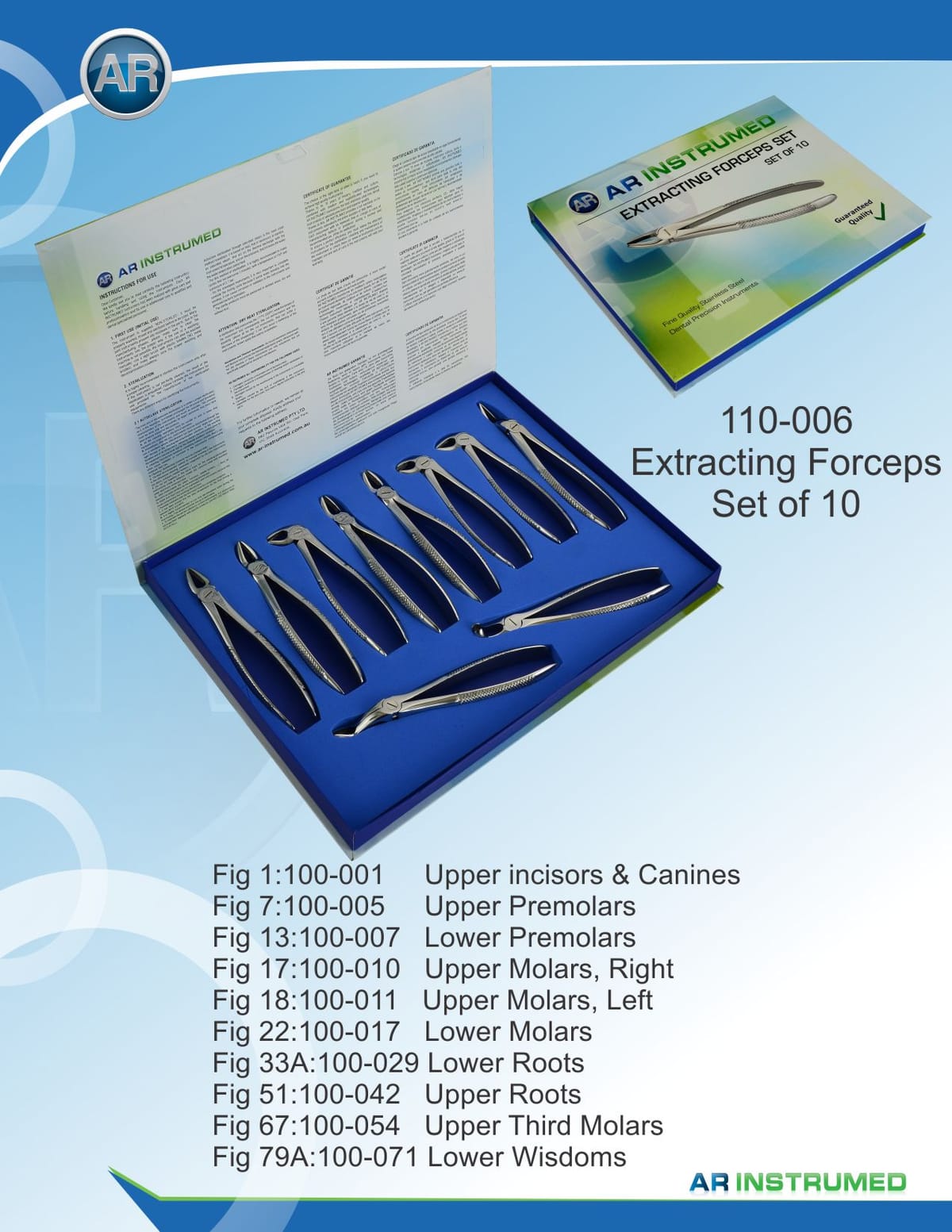 Dental pliers set of 10 pieces – AR Instrumed, Extraktionszangen