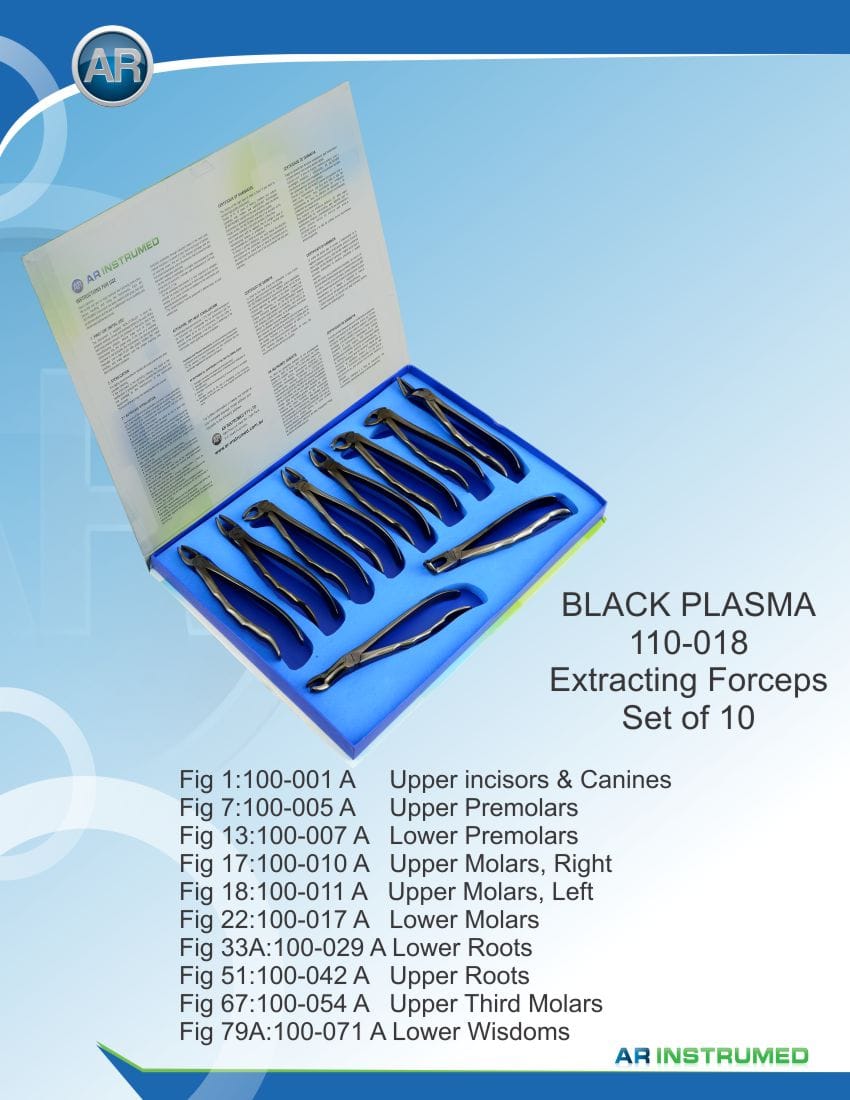 Extracting Forceps Set for (Adults) Set of 10 pcs Special Black Plasma Coating – AR Instrumed, Extraktionszangen