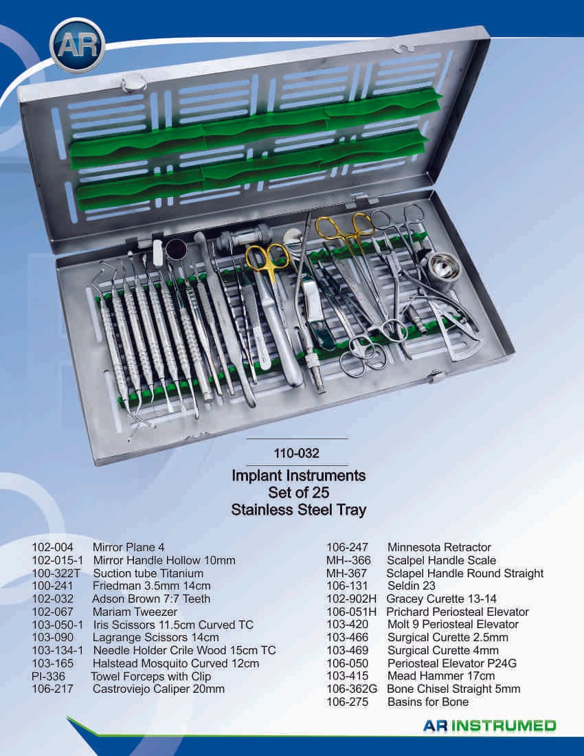 Implant Instruments Set of 25 Stainless Steel Tray – AR Instrumed, Systemunabhängige Instrumente und Zubehör