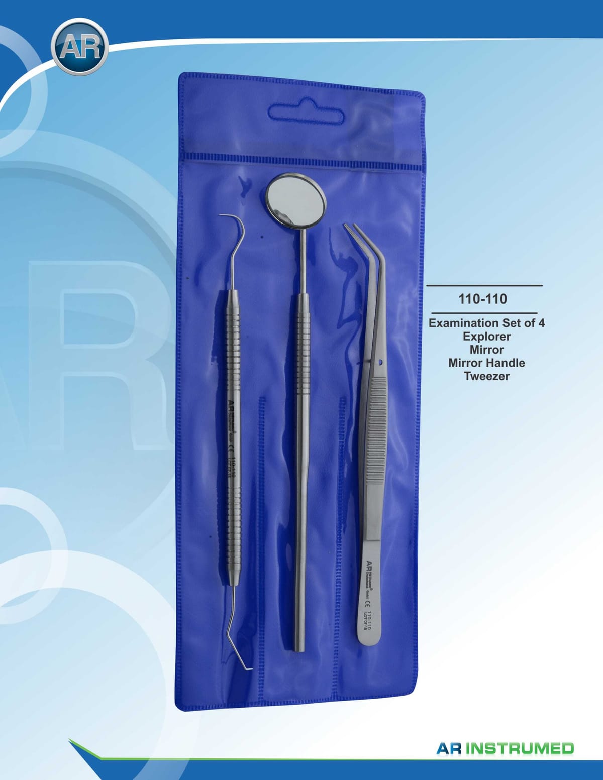 Examination Set of 4 Explorer, Mirror, Mirror Handle, Tweezer – AR Instrumed, Explorers