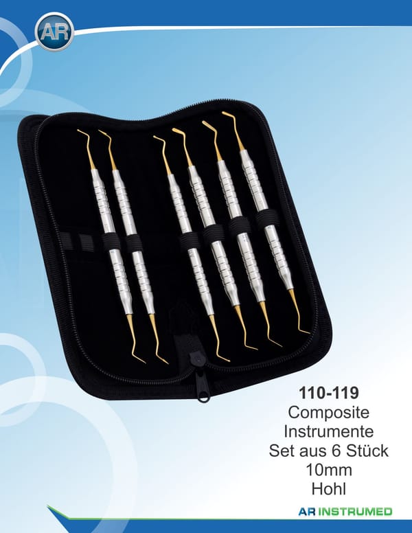 Composite Instruments Set of 6 10mm Hollow Handle Gold Plasma Leather Case