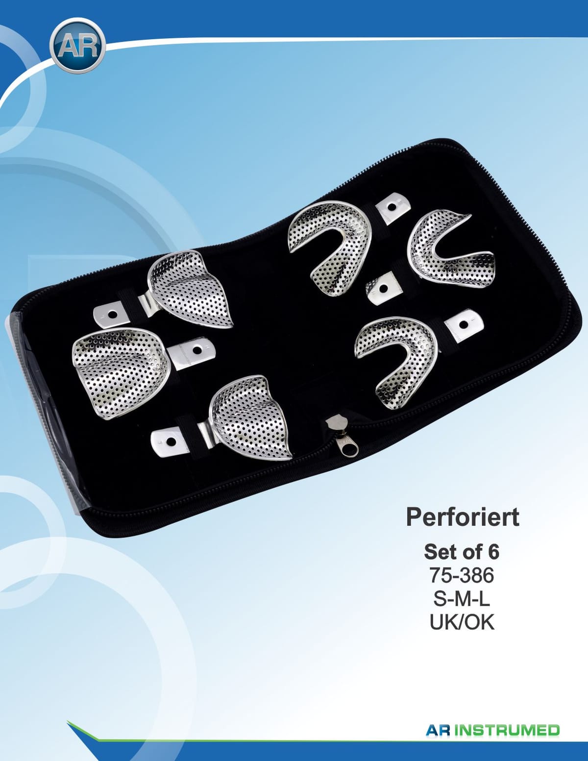 Impression Tray Rimlock Perforated Set of 6 S-M-L Upper/Lower – AR Instrumed, Impression Trays