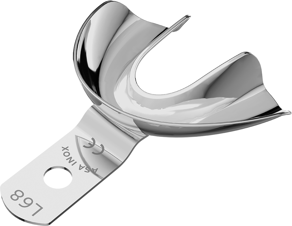 Abformlöffel Stahl nicht perforiert unbezahnt mit Retentionsrand UK 2808-L68 – ASA Dental S.p.A. Uninominale, Disposable Impression Trays