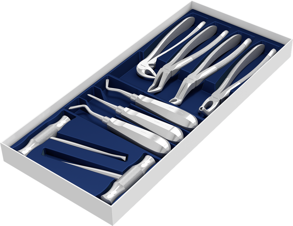 Set mit 4 Zangen + 5 Wurzelhebern S0100-3 – ASA Dental S.p.A. Uninominale, Extraction Forceps