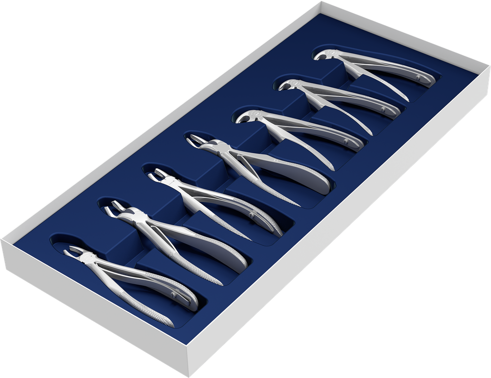Set mi 7 Extraktionszangen für Kinder - bündige Backen - mit geriffelten Spitzen S0112 – ASA Dental S.p.A. Uninominale, Extraction Forceps