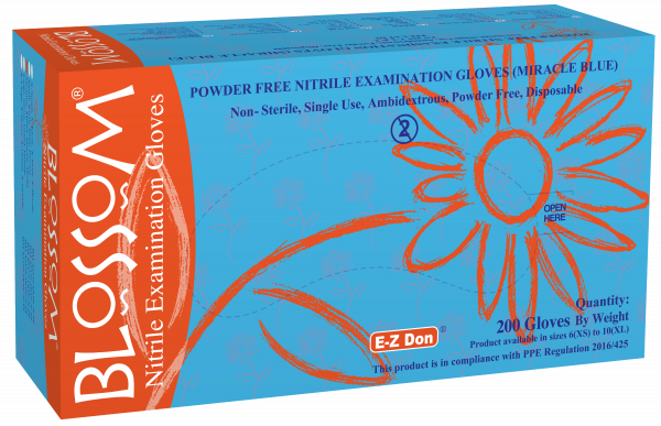 Blossom Miracle Blue EZ Don Nitrile PF Exam Gloves (200/Box)