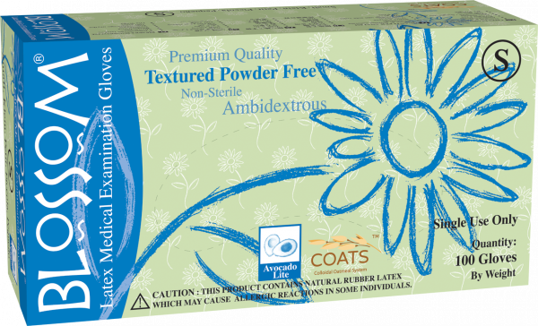 Blossom Latex Powder Free Textured Exam Gloves with C.O.A.T.S.