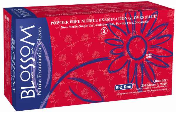 Blossom Cobalt Blue EZ Don Nitrile PF Exam Gloves (200/Box)