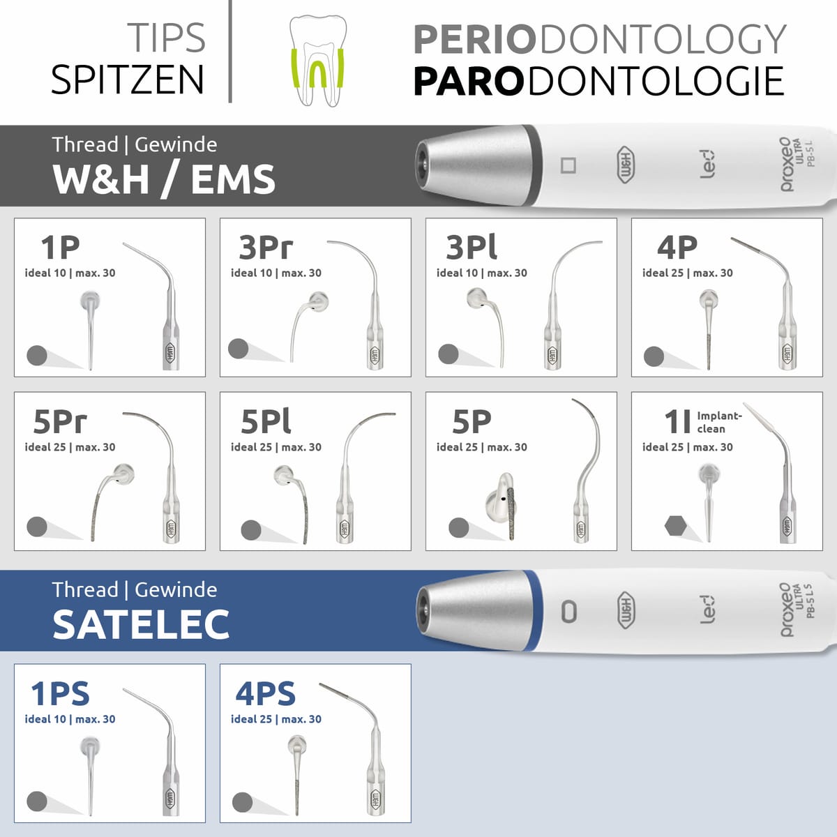 Spitze 4P (W&H/EMS Gewinde) mit Wechsler – DKL Chairs, Ultraschallgeräte
