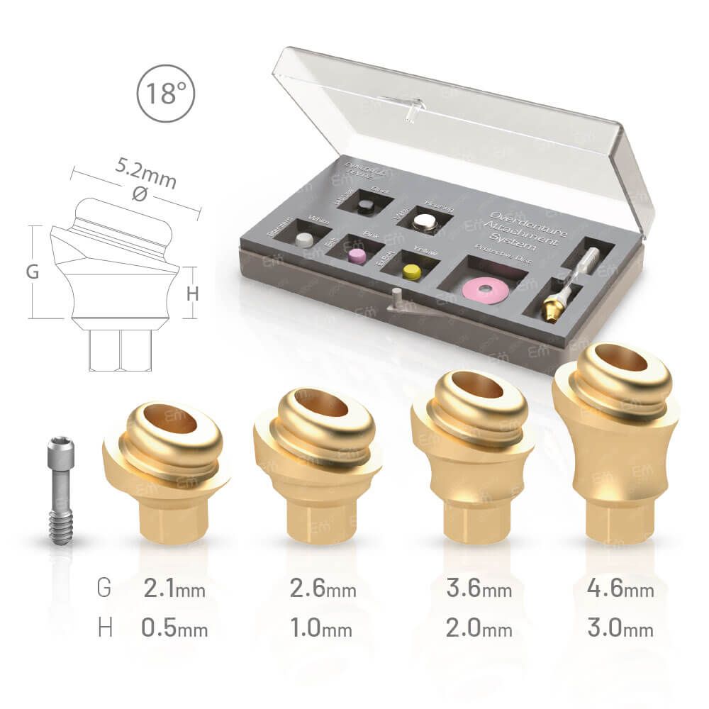 18° Angled Pop-Clicq™ Overdenture Attachment | Mini-Kit compatible with Adin® Touareg™ S / OS Ø3.5 - Ø6.0 IH 3.5 RP