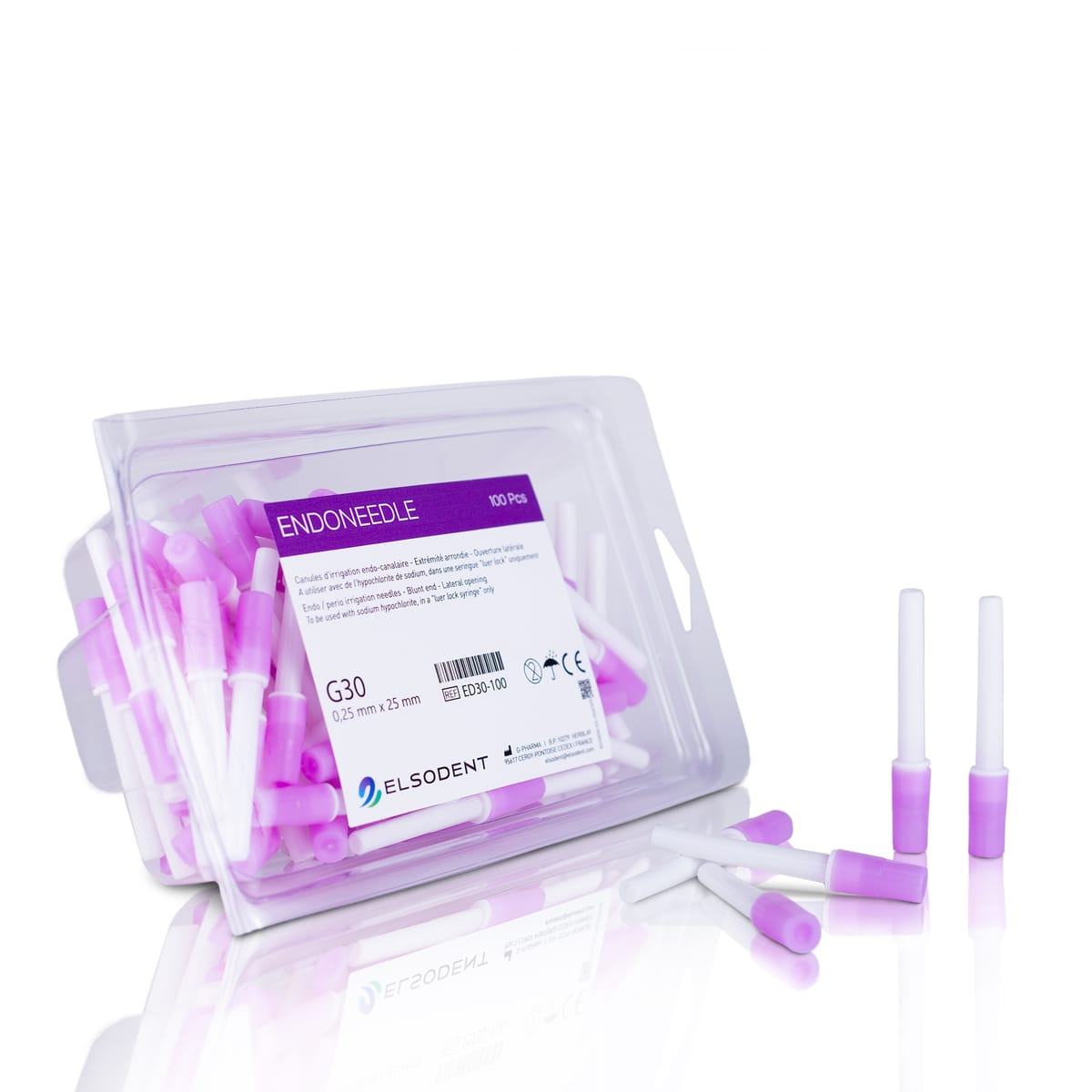 ENDONEEDLE Gauge 30 Mauves – Paquet de 100 – ELSODENT SAS, Syringes