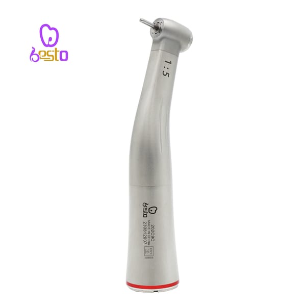 Dental 1:5 Increasing Handpiece Stainless Steel Fiber Optic Contra Angle Red Ring Low Speed Dental Handpiece