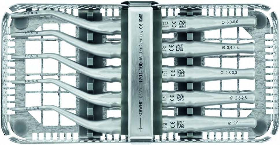 Osteotom-Set, konkave Spitzen im SCHWERT P-Lux Design-Griff