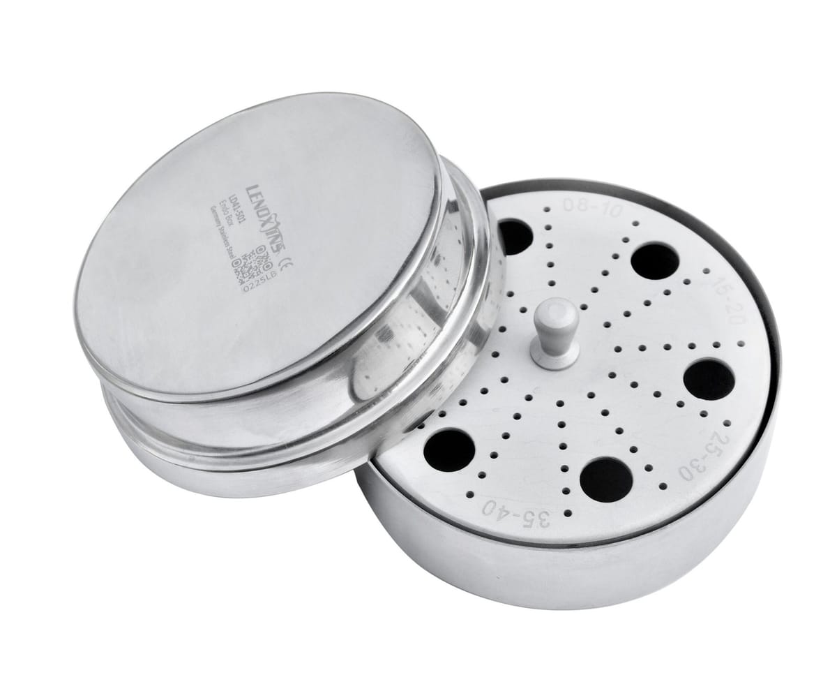 Aluminium Endo Box Round Shape 1.8mm with 72 Holes Stainless Steel – LENOX INS - Lensur Instruments Ltd., Trays, Sterilcontainer und Zubehör