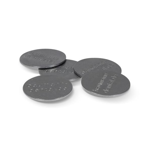 Adesso Split retention discs, magnetised stainless steel - 100 pcs. 1330 0223 – Baumann Dental, Pins and Model Systems