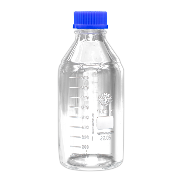 Gewindeflasche 1000ml mit Kappe, Borosilikat