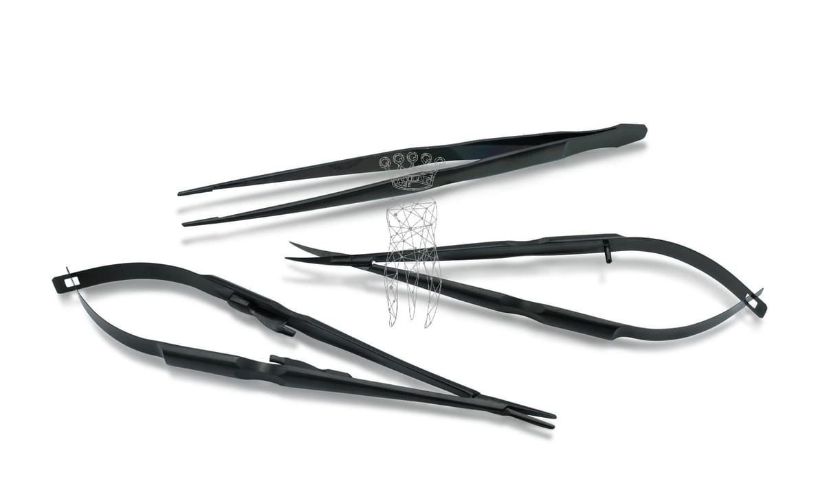 Mikro-Set: Nadelhalter + Federschere + Pinzette + Ölstift – Carl Martin, Modelling Instruments